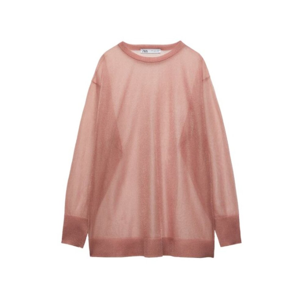 ZARA SHEER PINK SWEATER - NEW WITH TAGS - size M